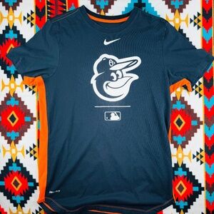 Nike Baltimore Orioles Dri-Fit MLB Logo Tee Navy Orange Athletic Cut Medium